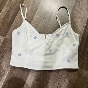 White Crop Top with Flowers
